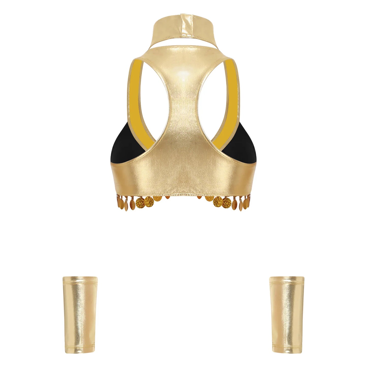 Women's Ancient Egyptian Queen Halloween Costume Crop Top Collar and Wristlets Metallic - Burgundy / M