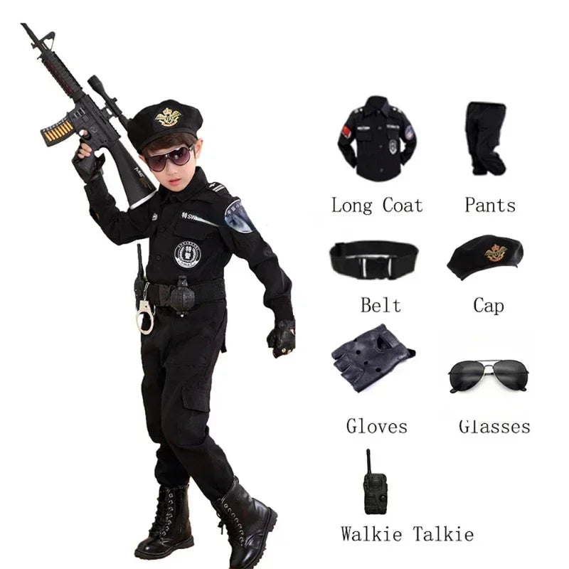 Cosplay Children Policeman Costumes Kids Christmas Party Carnival Police Uniform Halloween Boys Army