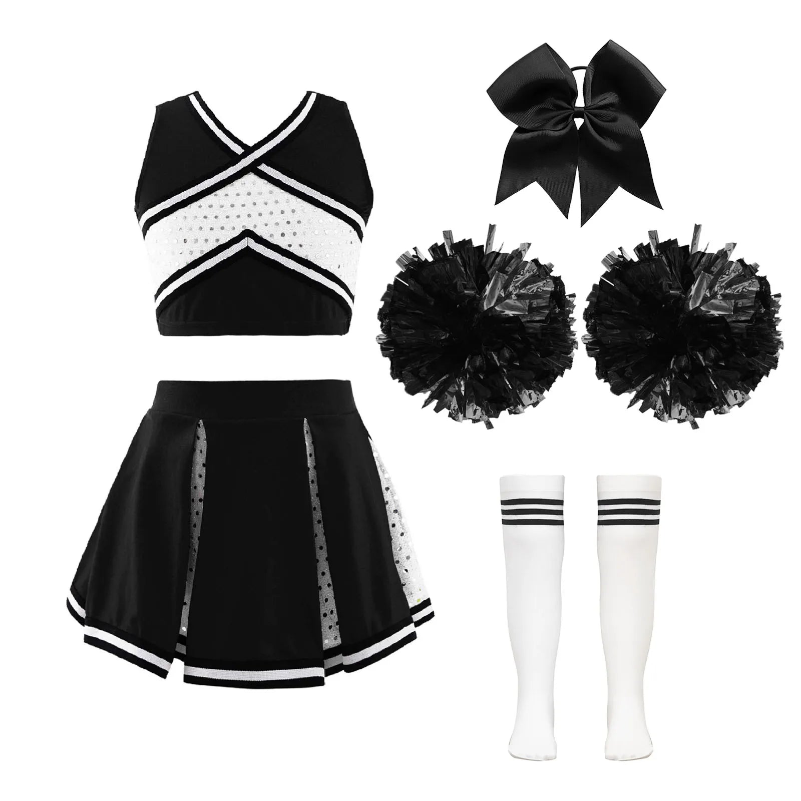 Girl Costume Cheerleader Costume Cheerleading Uniform Outfit Sequins Crop Top Skirt