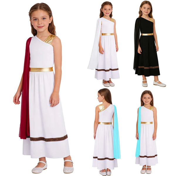 Kids Girls Halloween Ancient Greek Athena Goddesses Toga Roman Princess Cosplay Costume Sleeveless Shawl Cape - product image 1