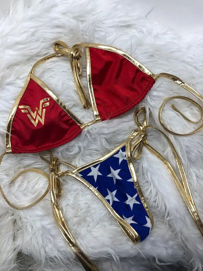 Women's Superhero Movie Wonder Sexy Halter Neck Lace Bikinis Costume - alternate view 2