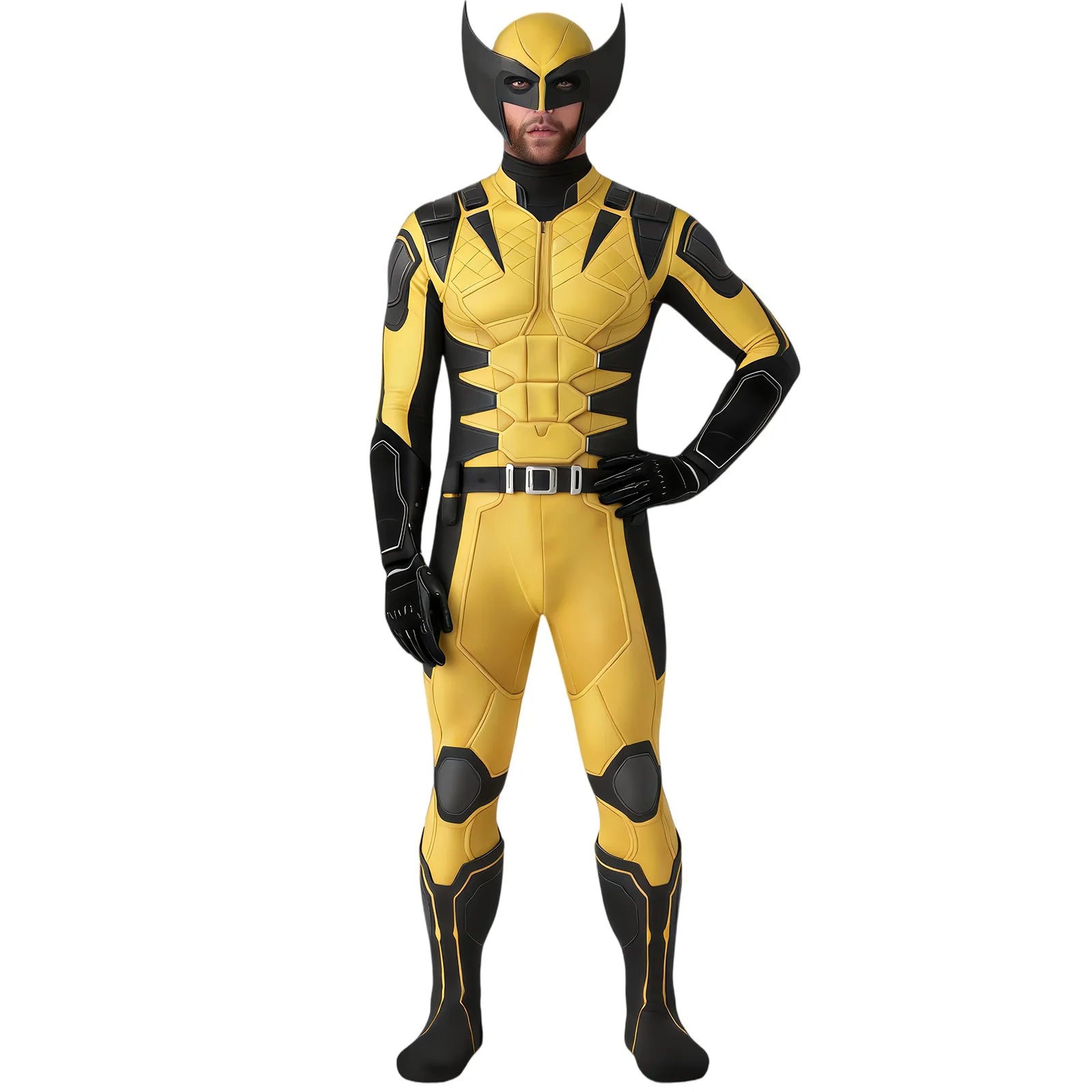 Adults Halloween Cosplay Muscle Bodysuit 3D Print Yellow Zentai Jumpsuit With Mask For