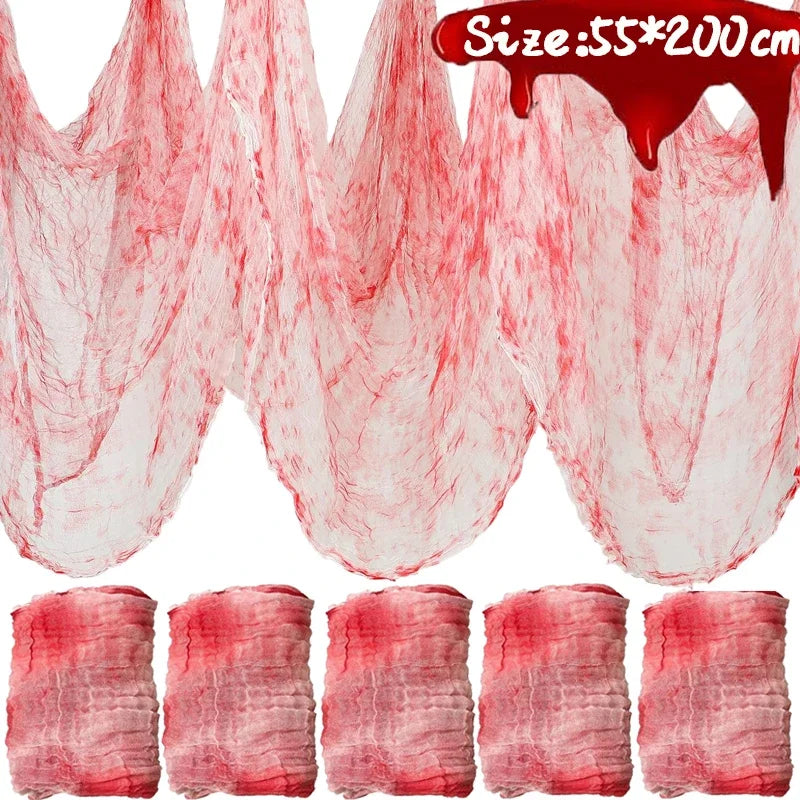 76x198cm Halloween Bloody Black Gauze Creepy Cloth Black for HorrorParty