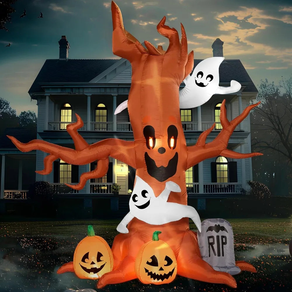 8 Ft Halloween Inflatable Scary Tree with Ghost Decorations, Pumpkin and Tombstone, Blow Up Inflatables with