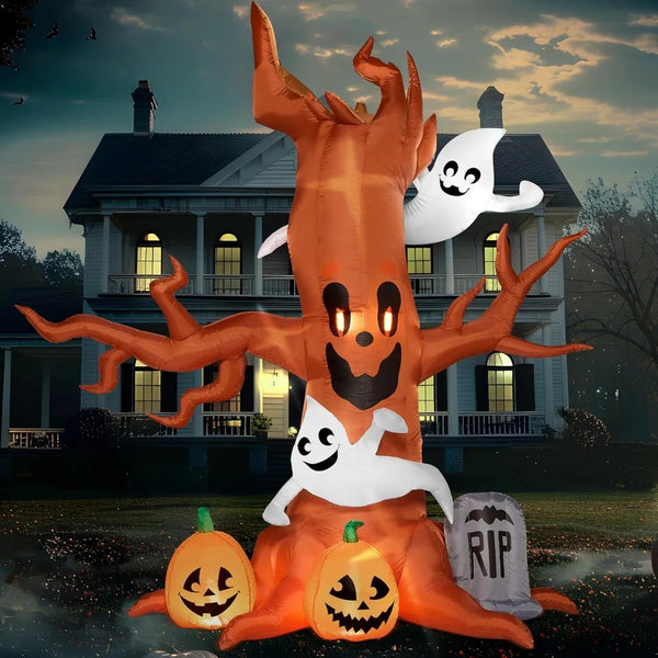 8 Ft Halloween Inflatable Scary Tree with Ghost Decorations, Pumpkin and Tombstone, Blow Up Inflatables with