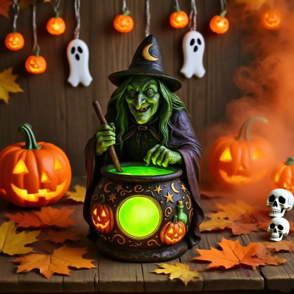 Halloween Witch Cauldron Lamp with Eerie Green Glow LED Witch Ghost Lamps Spooky Witch Brewing Pot Light Home - product image 2