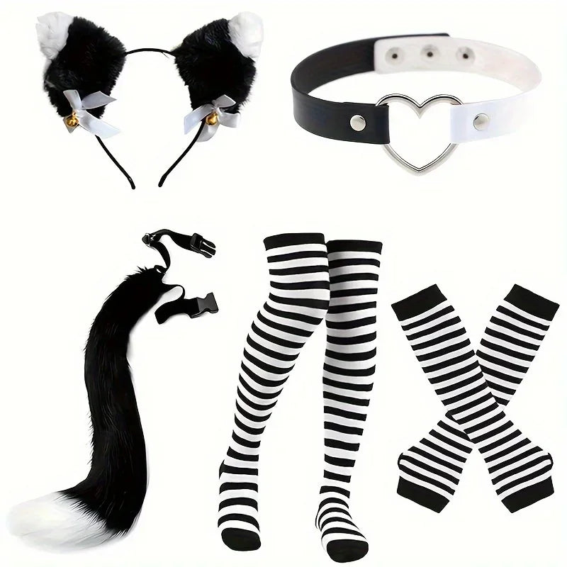 Black and white stripes furry tail socks acting props Gloves - alternate view 10