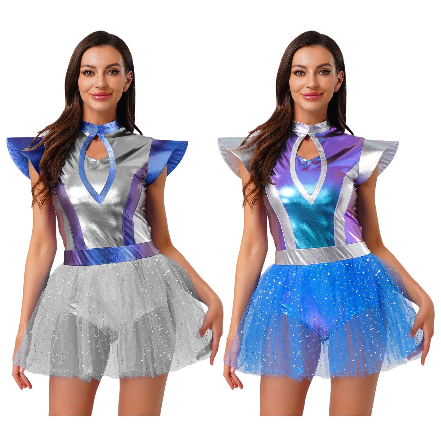 Women's Metallic Space Alien Robot Halloween Costume