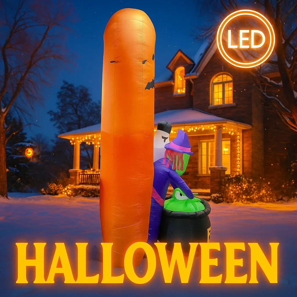 12FT Giant Halloween Inflatable Pumpkin Arch Ghost Toy Witch Decoration LED Lights Yard Lawn Decor Home Party Supplies Ornaments