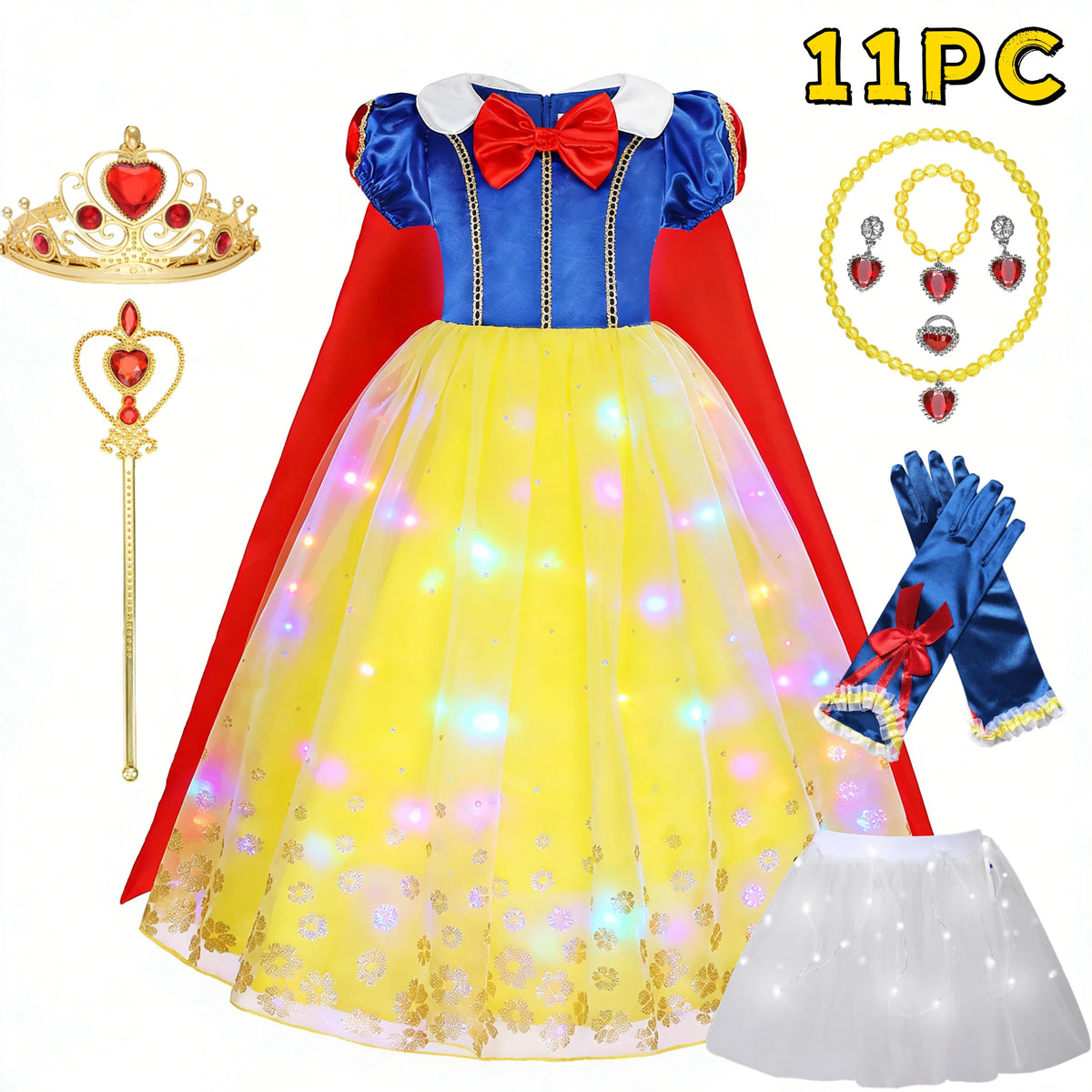 LED Snow Princess Costume for Girls | Dress, Cape & Headpiece Options