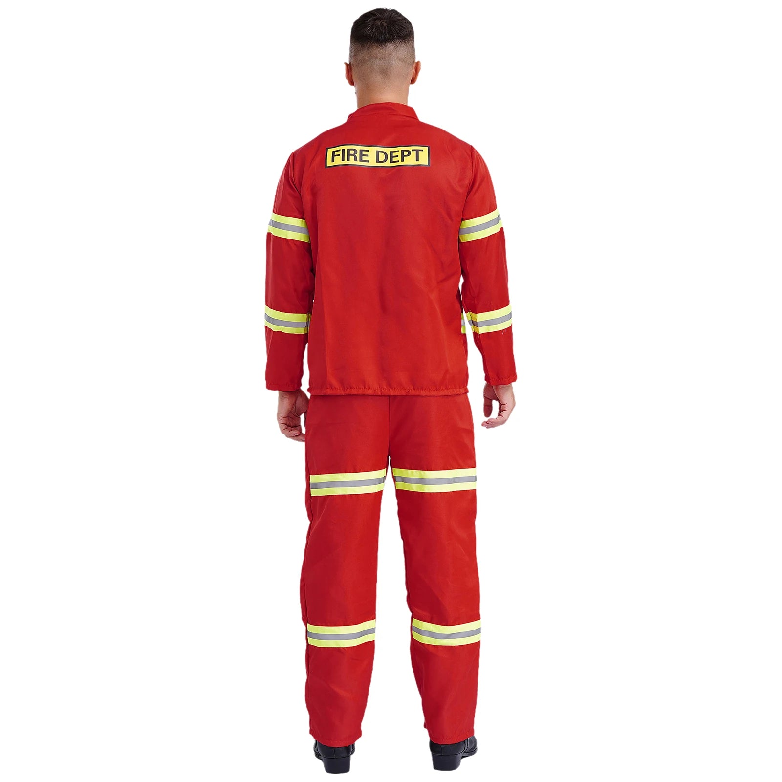 Adults Men's Firefighter Costume Halloween Set Cosplay Fire Captain Work Uniform Outfit - Red / 180