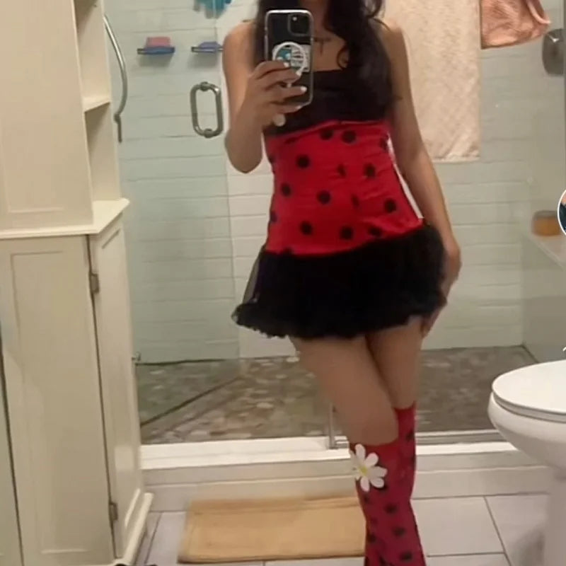 Women Ladybug Costume Dress up Beetle Wings Bee Fairy Role Play Costume Outfit Dress