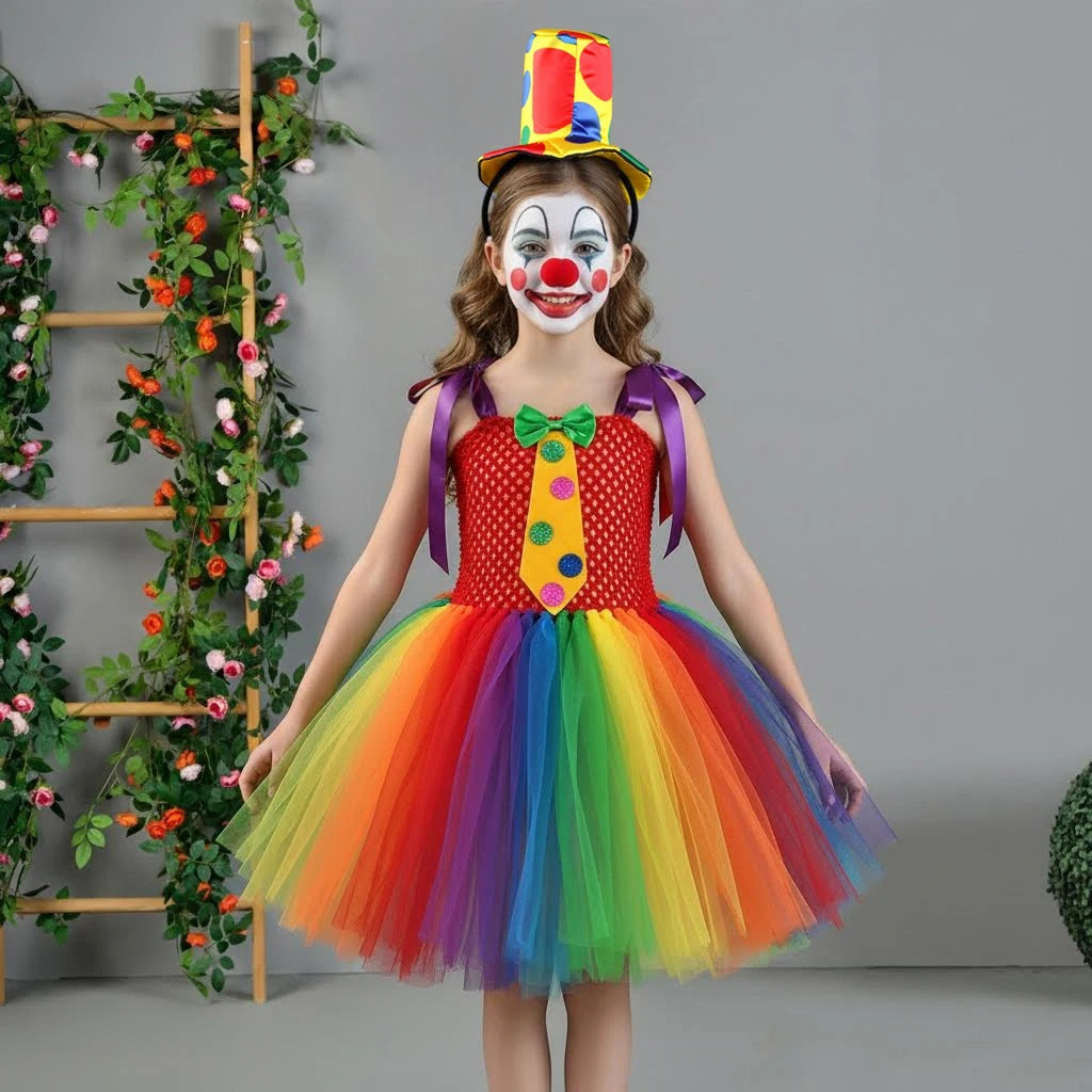 Circus Clown Costume for Girls Dresses Kids Rainbow Clown Costumes Kids Fancy Costume - Brown / S(2-3T)