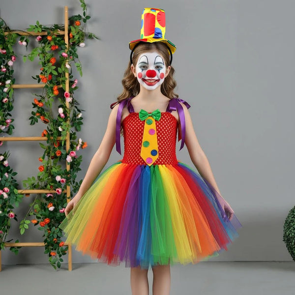 Circus Clown Costume for Girls Dresses Kids Rainbow Clown Costumes Kids Fancy Costume - Brown / S(2-3T)