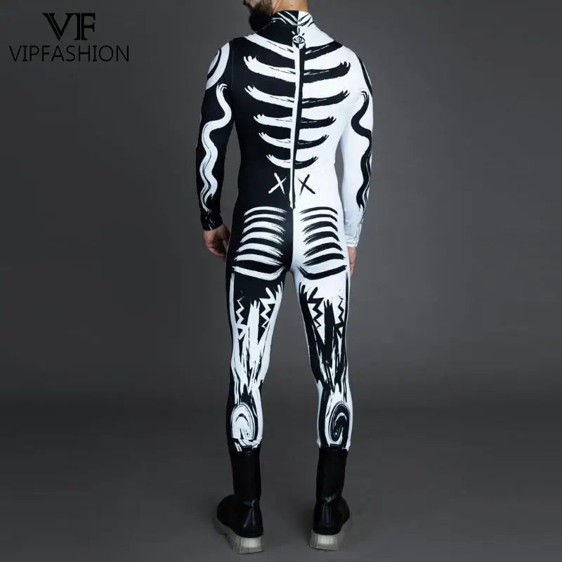 Men's VIP Shaman Eye Art Front Zipper Zentai Bodysuit Catsuit Black White Costume - alternate view 2