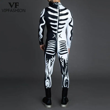 Men's VIP Shaman Eye Art Front Zipper Zentai Bodysuit Catsuit Black White Costume - alternate view 2