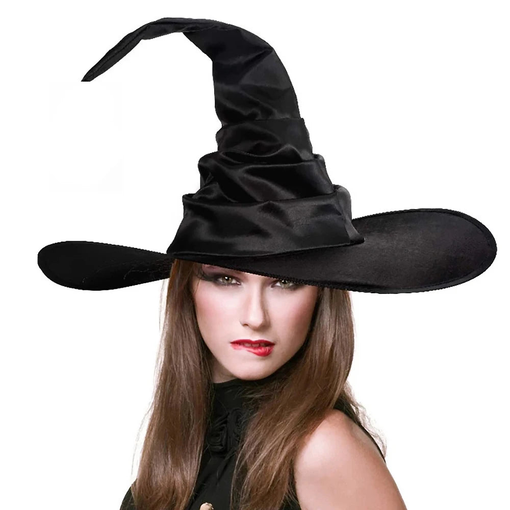 Halloween Witch Hats Black Folds Wizard Hat for Kids Adult Women Men Costume Props - black Hat