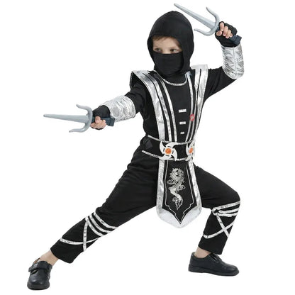 Kids Silver Dragon Ninja Costume Cartoon Masked Warrior Performance Outfit Halloween Anime Holiday Party - product image 2