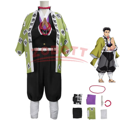 Himejima Gyomei Costume Monk Printing Outer Drape Wig Team Uniform Bracelets Man Halloween - suit / M