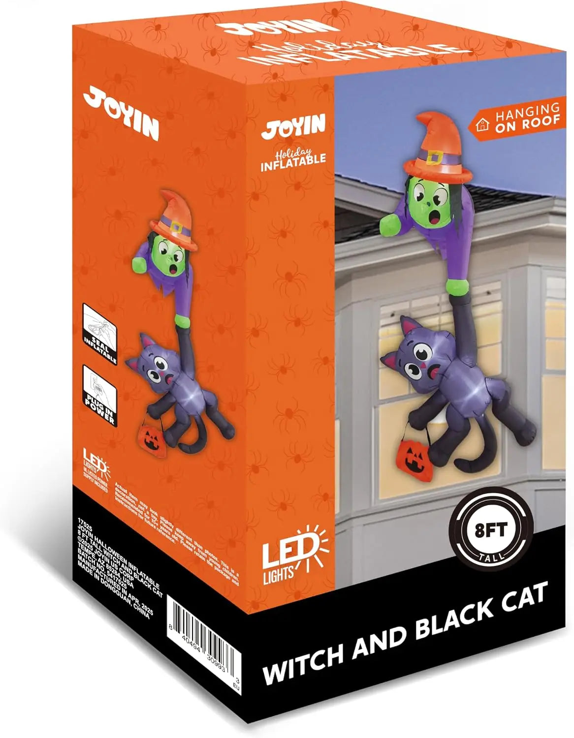8 Ft Tall Witch and Black Cat Halloween Blow Up Roof Decoration Inflatable Decoration with LED Lights Giant