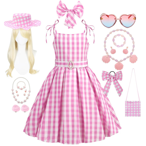 Girls Pink Plaid Princess Halloween Costume Dress