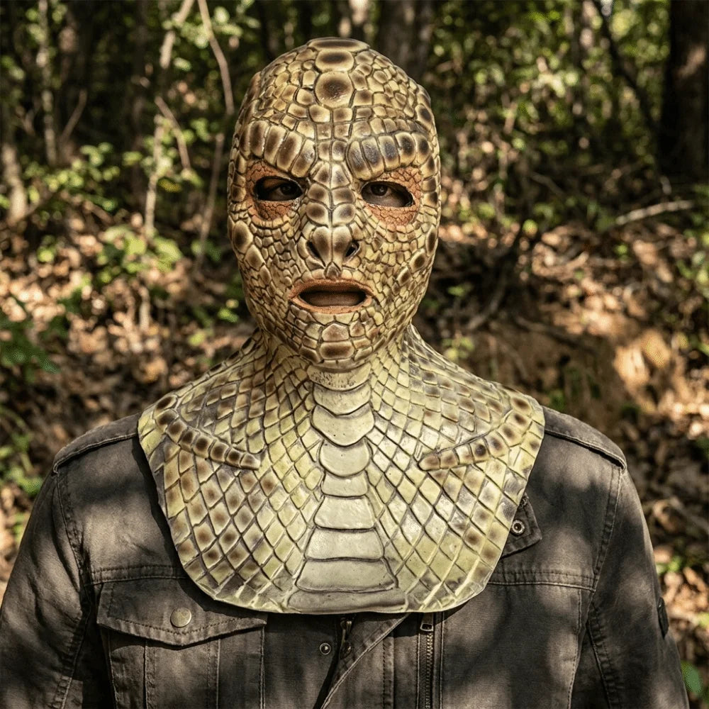 Creative Realistic Snake Monster Mask Scary Soft Snake Skin Headgear Reptile Texture Latex Ghost Monster Mask - product image 3