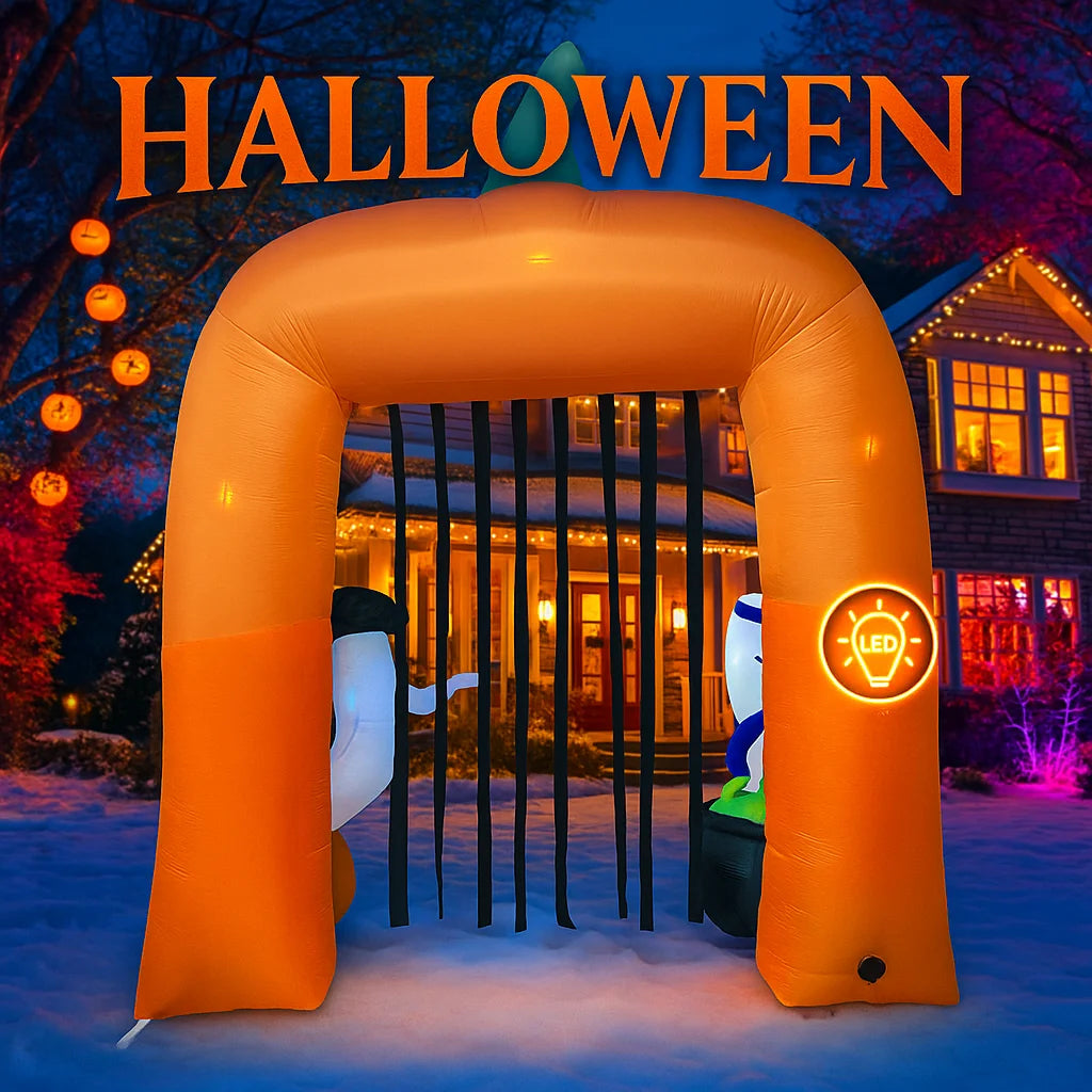 12FT Giant Halloween Inflatable Pumpkin Arch Ghost Toy Witch Decoration LED Lights Yard Lawn Decor Home Party Supplies Ornaments