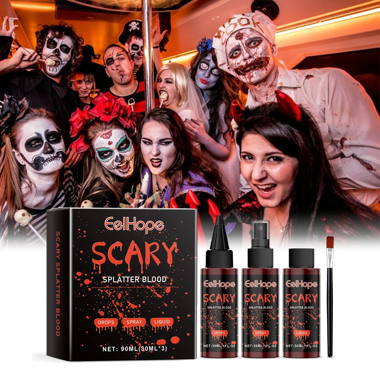 Halloween Fake Blood Makeup Kit Blood Drop Vampire Zombie Cosplay Washable Mock Blood Fake Blood Spray For - product image 1