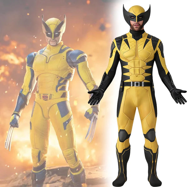 Men's Yellow 3D Muscle Superhero Costume - Jumpsuit with Mask