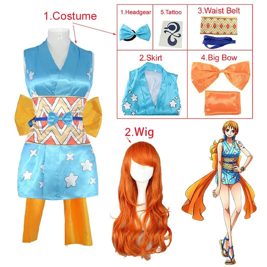 Halloween Anime Nami Costume Women's Dress Including Headgear Tattoo Stickers - Set 1 / S