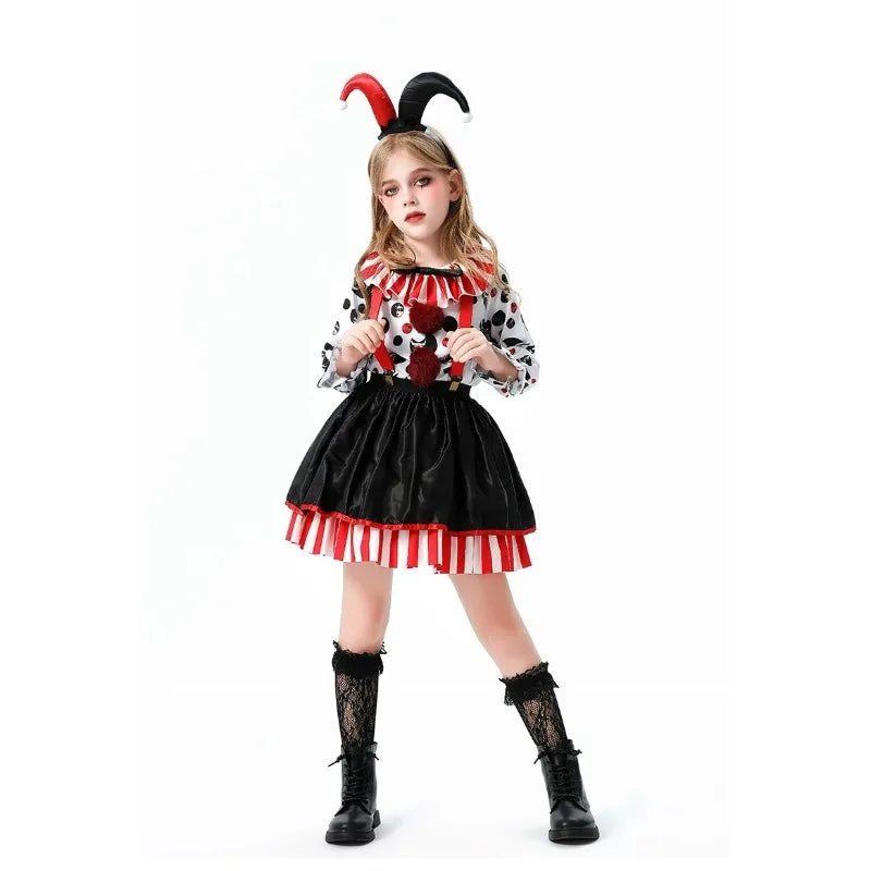 Halloween Costume Horror Clown Dresses Pants Headwear Sets Theme Outfits for Girls - 05 / Adult M