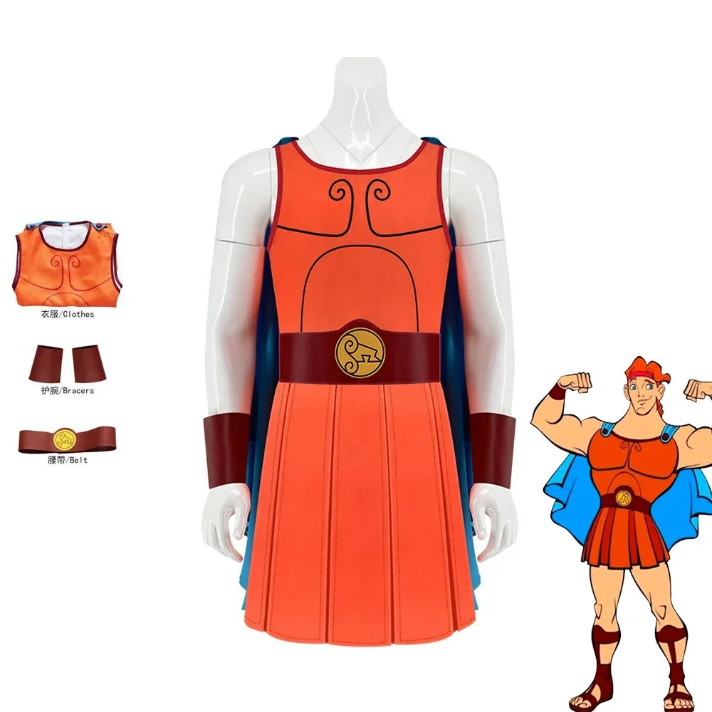 Hercules Costume Fantasy Jumpsuit with Vest and Cape Halloween Disguise Outfit - Orange / 140