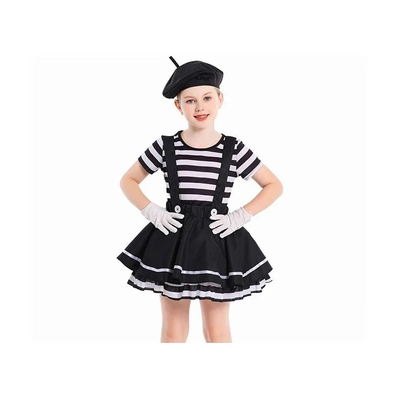 Mime Costume Clown Costume Girls Skirt T-shirt Hat Gloves Halloween Suit ﻿ - View 6