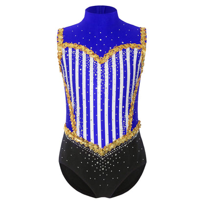 Kids Girl Halloween Circus Clown Costume Shiny Striped Tutu Leotard Ballet Gymnastics - Red / 6