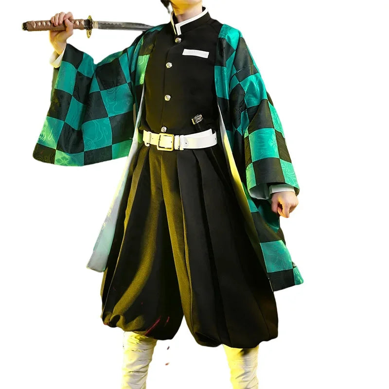 Anime Demon Slayer Tanjirou Kamado Costume Kimetsu No Yaiba Kimono Cloak Man Coat Lining - Wig / XL
