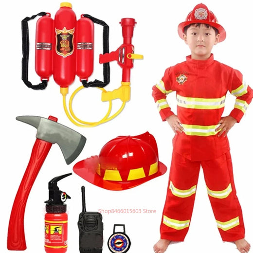 Kids Firefighter Uniform Children Sam Fireman Role Work Clothing Suit Boy Kids