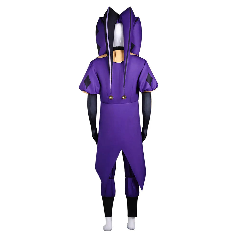 Game the Freak Circus Jester Costume Purple Black Retro Clown Outfit Complete Set with Hat - One size wig / L