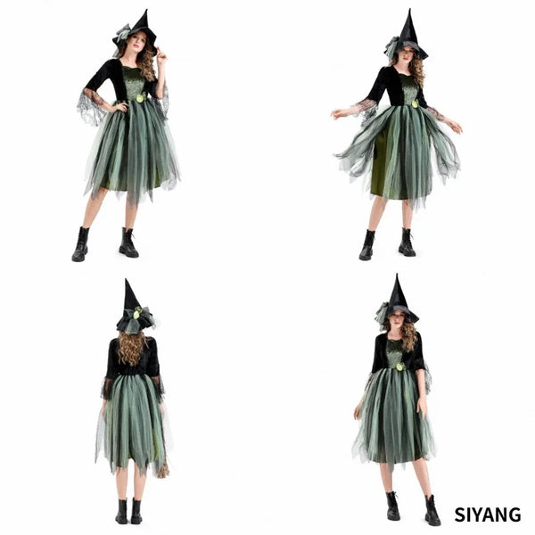 Gothic Dark Witch Outfit For Women Layered Tulle Skirt Halloween Carnival Daily Stage Character Cosplay - product image 1