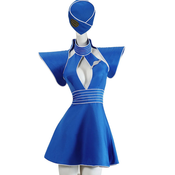 Women's Blue Pop Star-Inspired Flight Attendant Halloween Costume