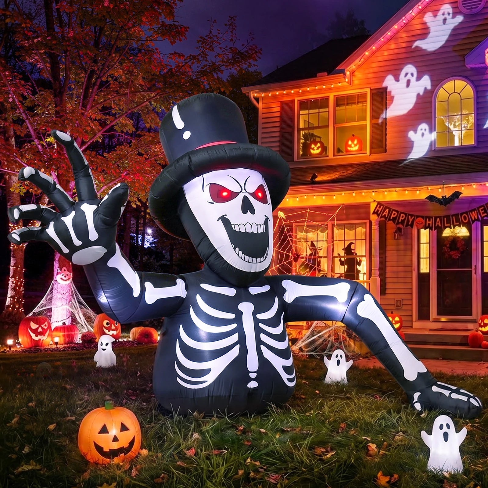 10FT Inflatable Halloween Skeleton Decoration Spooky Half-Body Skull Garden Outdoor Decor for Yard Festive - product image 4