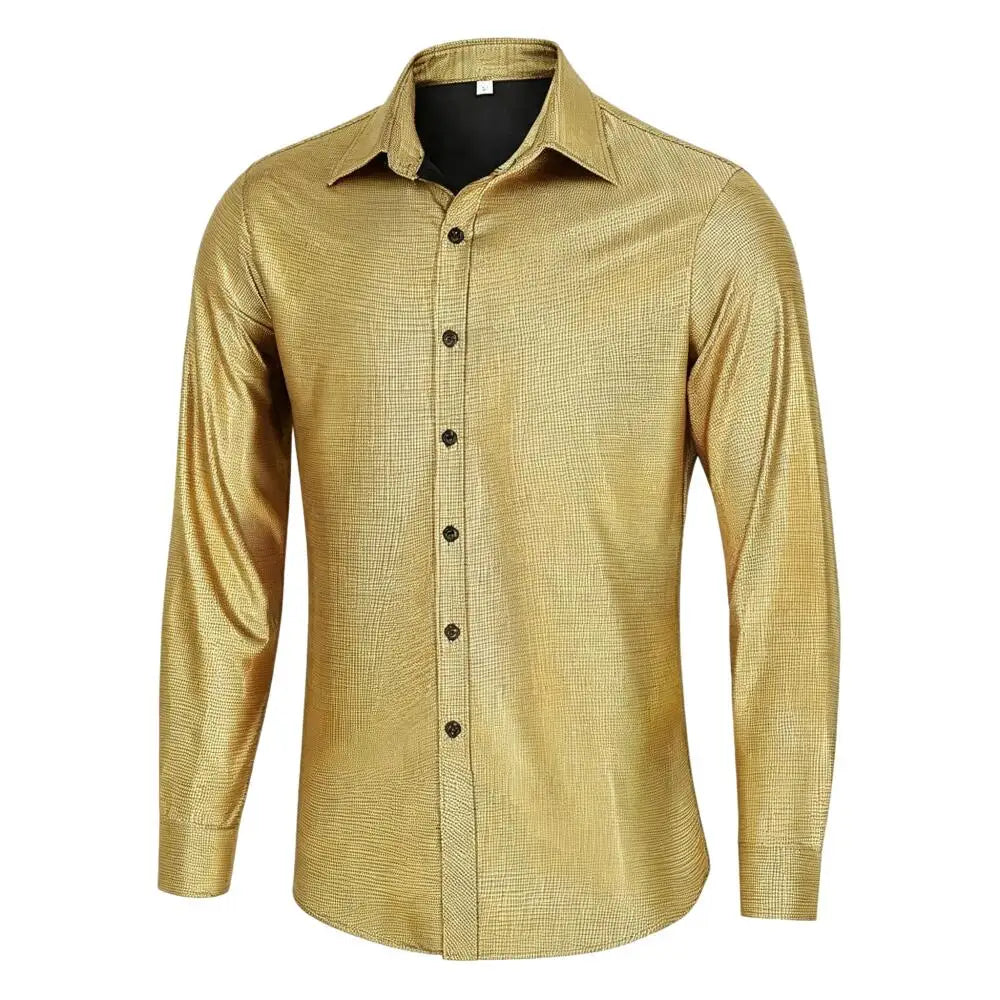 Men's 70s Disco Set Shiny Shirt Flared Pants Outfit Sunglasses Mustache Wig - alternate view 2