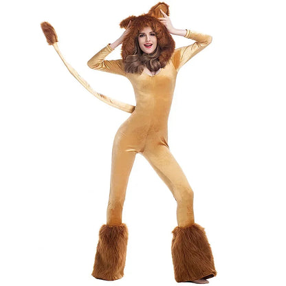 Women's For Lion King Animal Cartoon Lion Plush Hooded Jumpsuit With Costume - alternate view 7