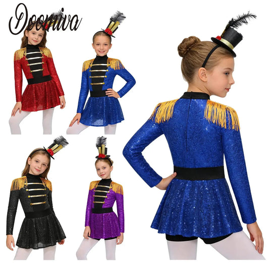 Kids' Ringmaster Circus Long Sleeve Tassel Shoulder Zipper Sequin Tutu Costume