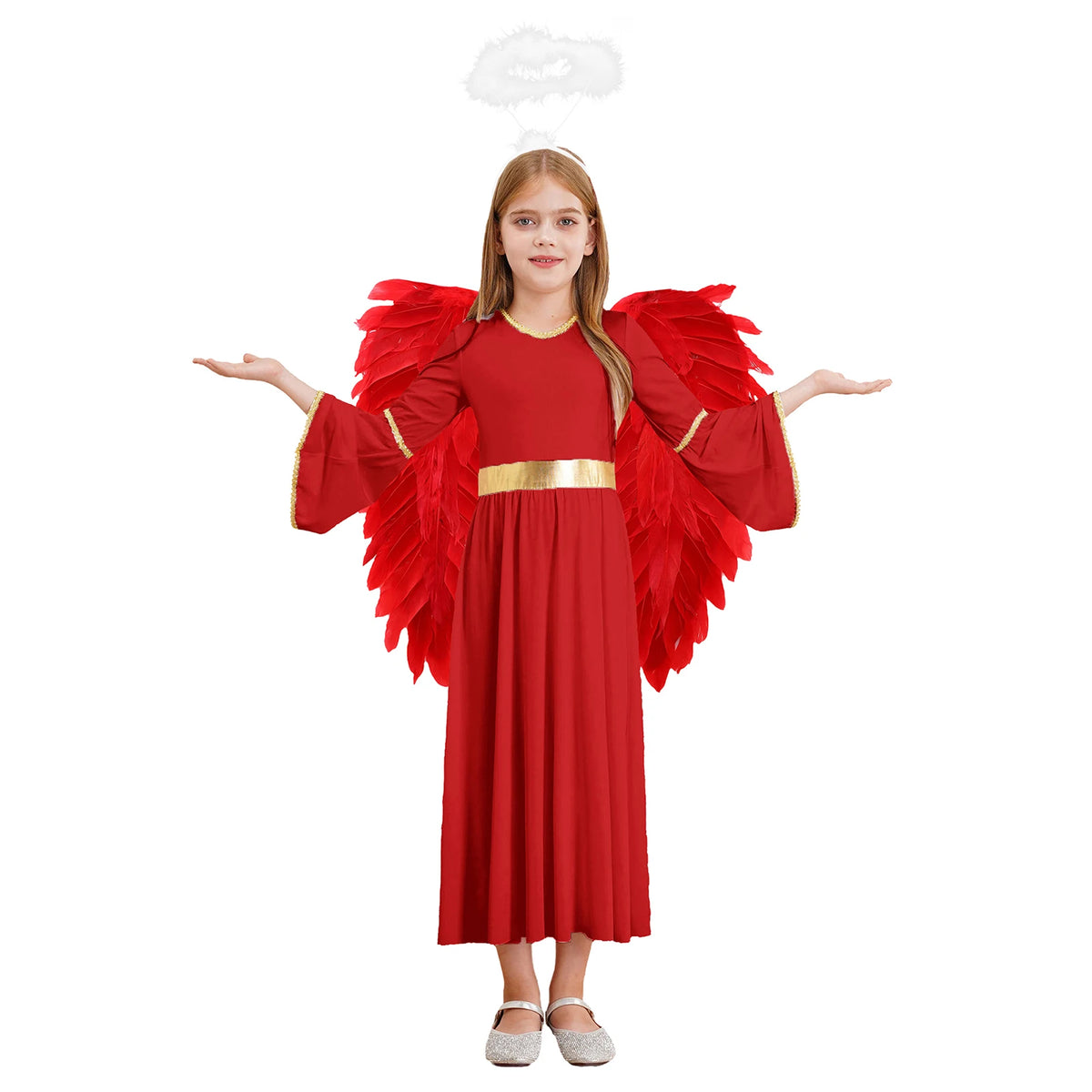 Girls Angel Halloween Costume Dress with Wings