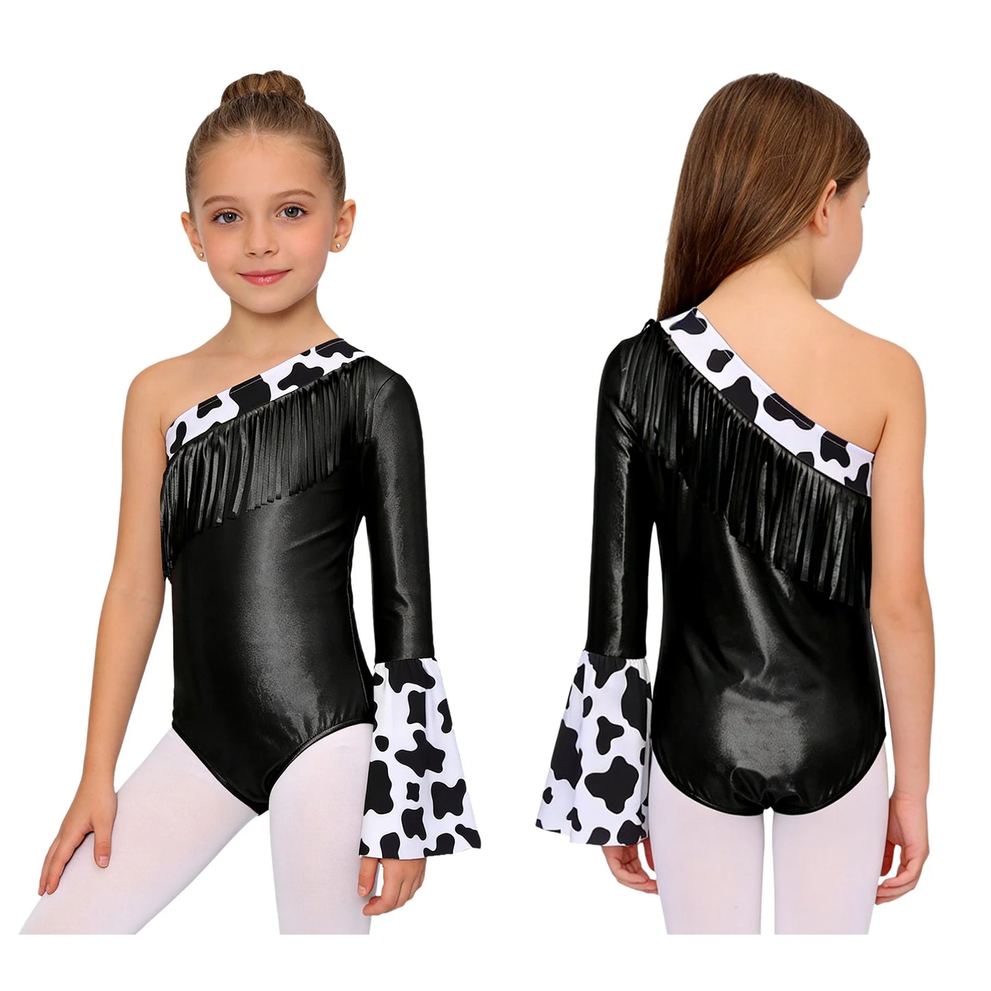 Kids' Girls Western Cowgirl One Shoulder Fringe Metallic Bodysuit Costume - alternate view 8