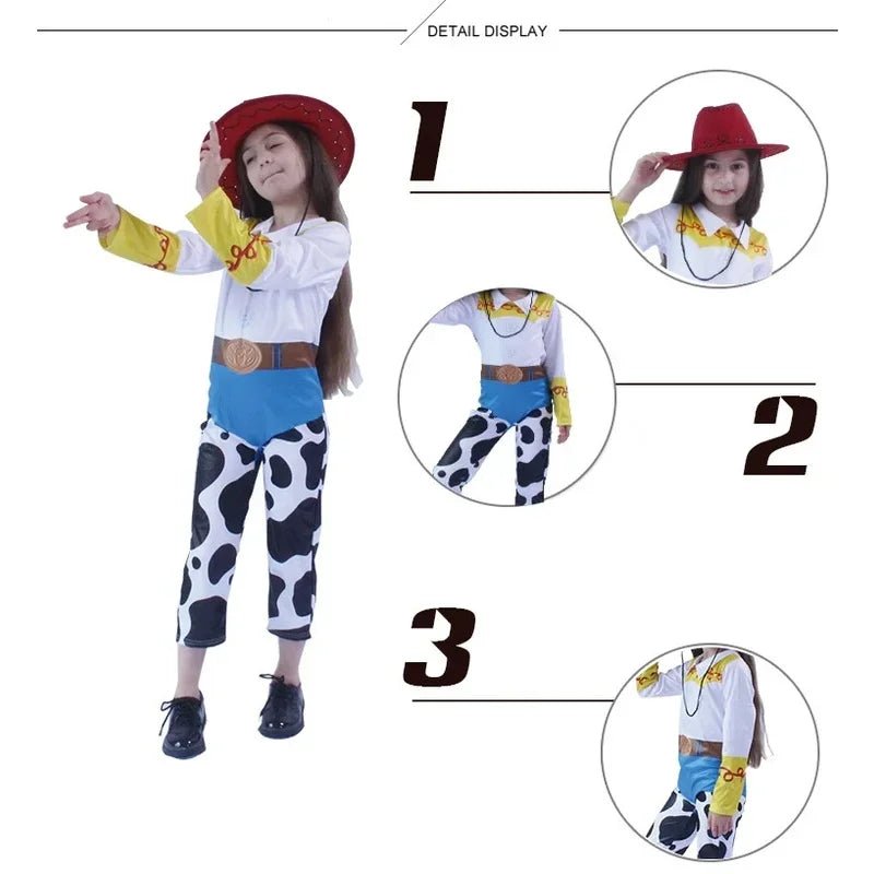 Movie Story Jessie Cosplay Costumes Cowgirl Bodysuits Hat Suits Halloween Cowboy Woody Roleplay Party Clothing