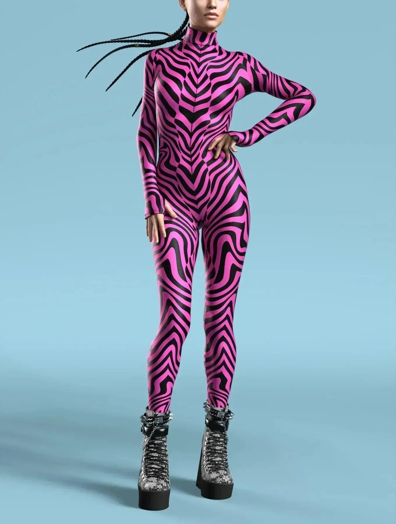 Sexy Zentai Bodysuit Colorful Halloween Costume for Women Outfit Sleeve Front Zipper - K / Adult M