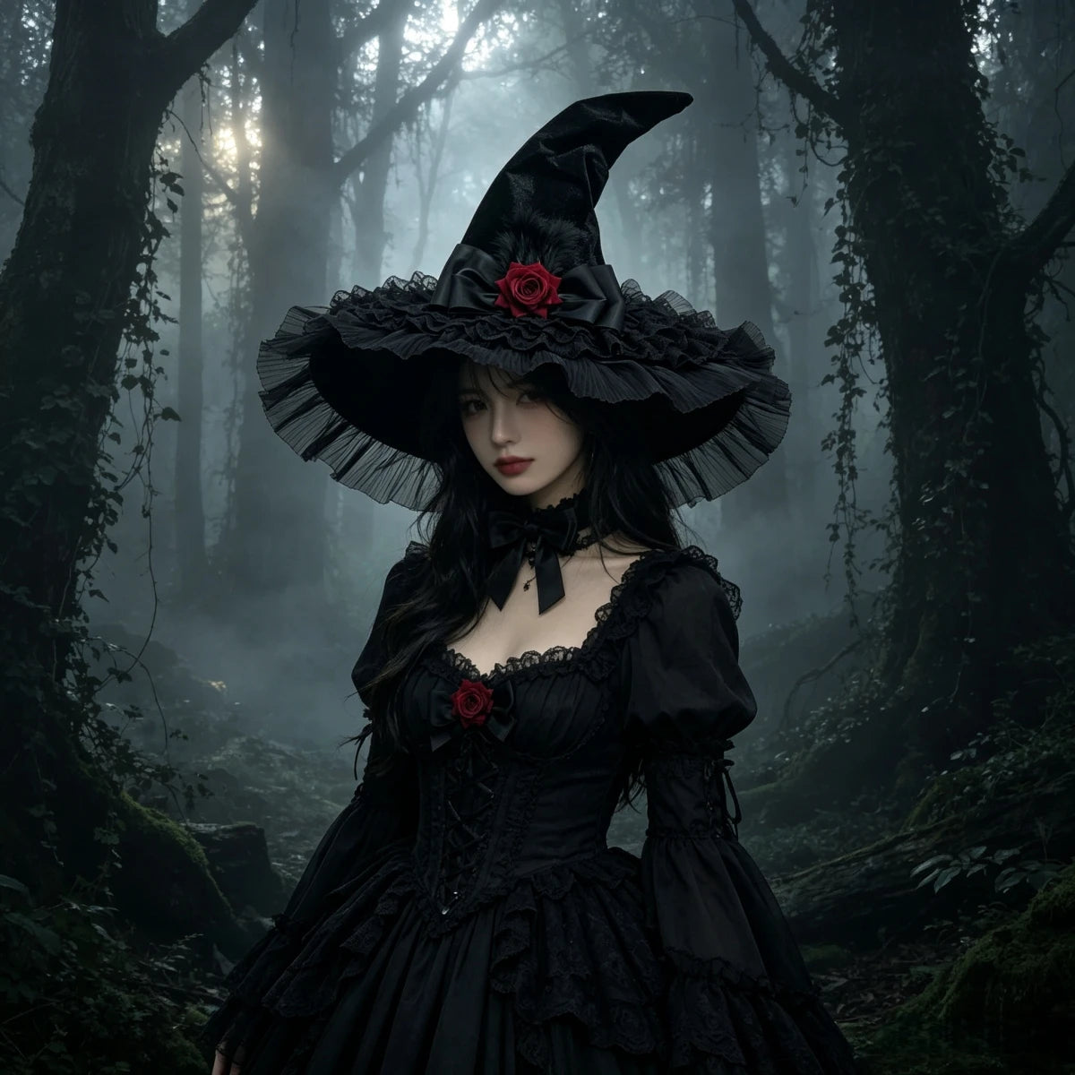 Gothic Halloween Witch Hat and Broom Set Witch Pointed Witch Flying Party - product image 2