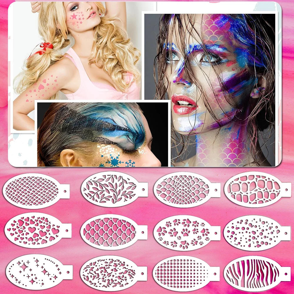 32-Piece Face Paint Stencils Kit Reusable Body Facial Art Templates Party Makeup - product image 4