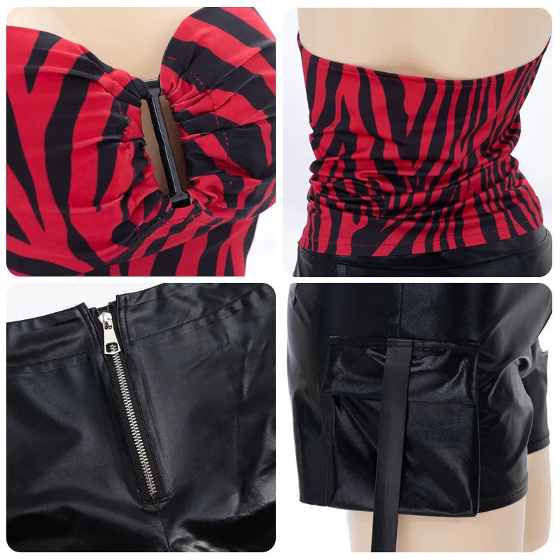 Obsession Nikki Costume Cosplay Outfit Zebra Halter Top Faux Leather - view 3